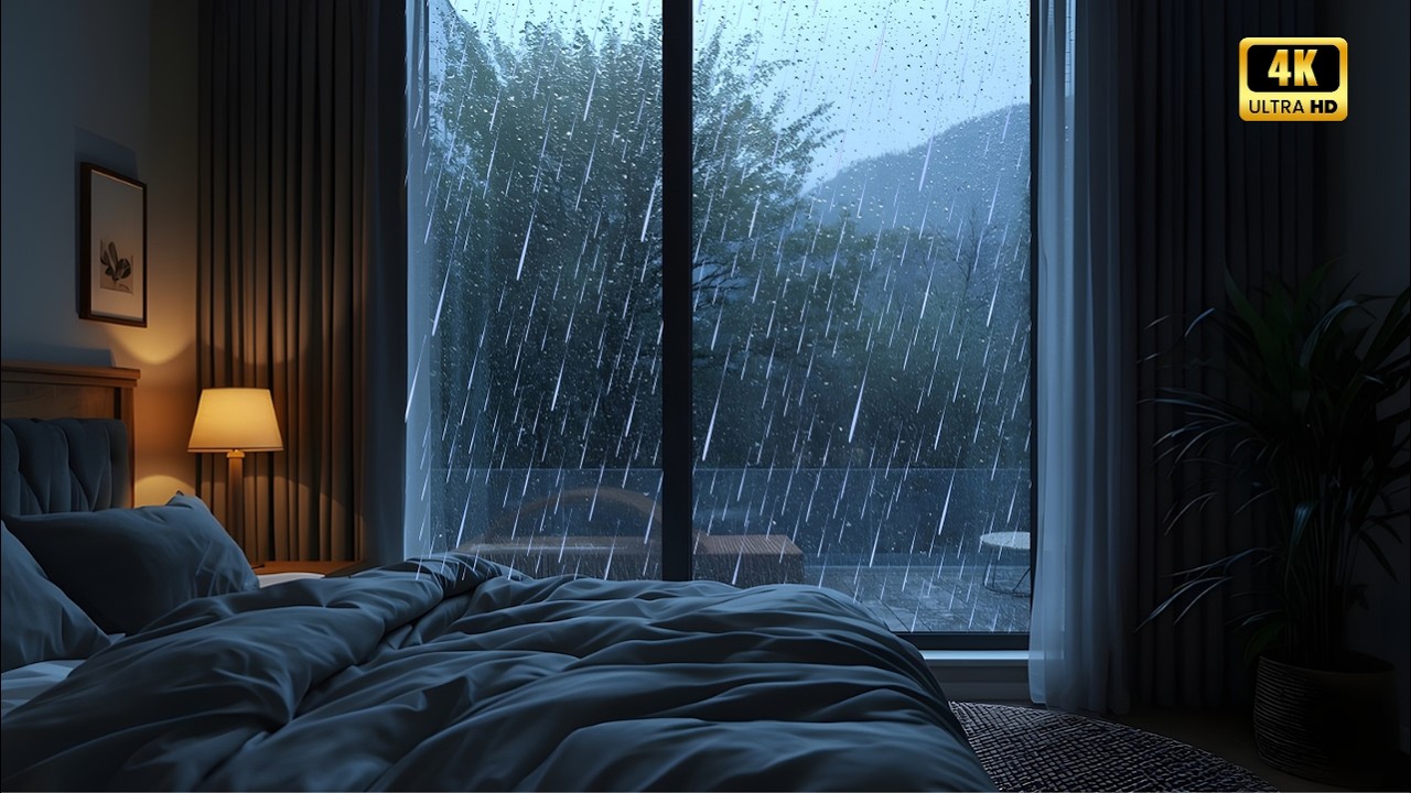 Heavy Rain Sounds on Window 🌧️ Cozy Bedroom for Deep Sleep (No Music)