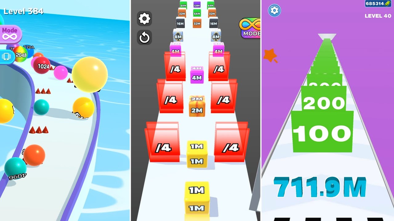 Jelly Run 2048 vs Ball Run 2048 vs Number Run Race 3 in one Gameplay | Run & Merge #15