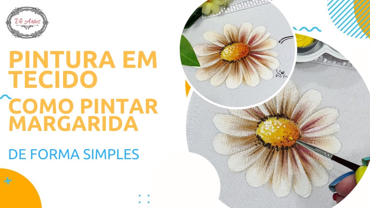 PINTURA EM TECIDO PARA INICIANTES - FLORES - COMO PINTAR MARGARIDA DE FORMA SIMPLES