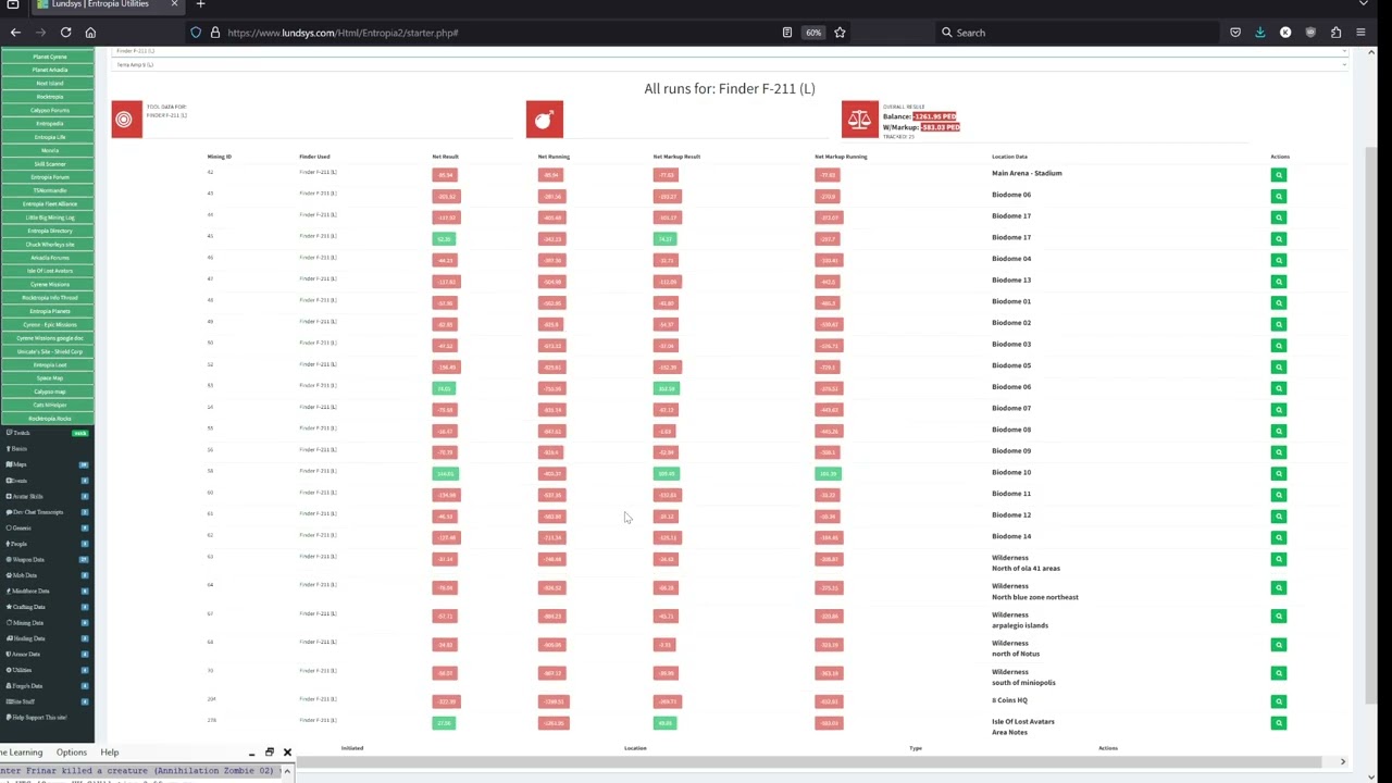 Entropia Universe - Tracking things with my Website. #realcashgame #gaming #database #programming