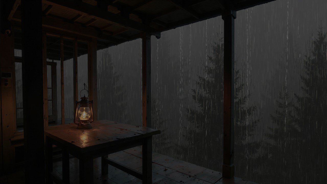 Sleeping in the heavy rain and light thunder - Dark forest and cabin in the rainforest