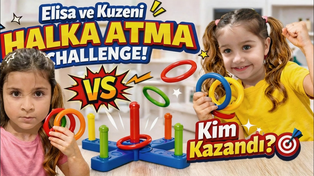 Elisa ve Kuzeni Halka Atma Challenge! 🎯 Kim Kazandı? #Challenge #CocukChallenge