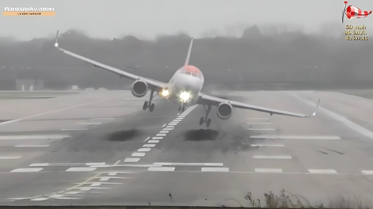 Scariest Crosswind TOGA at London Gatwick During Storm Bert | Emirates A380 Go Around