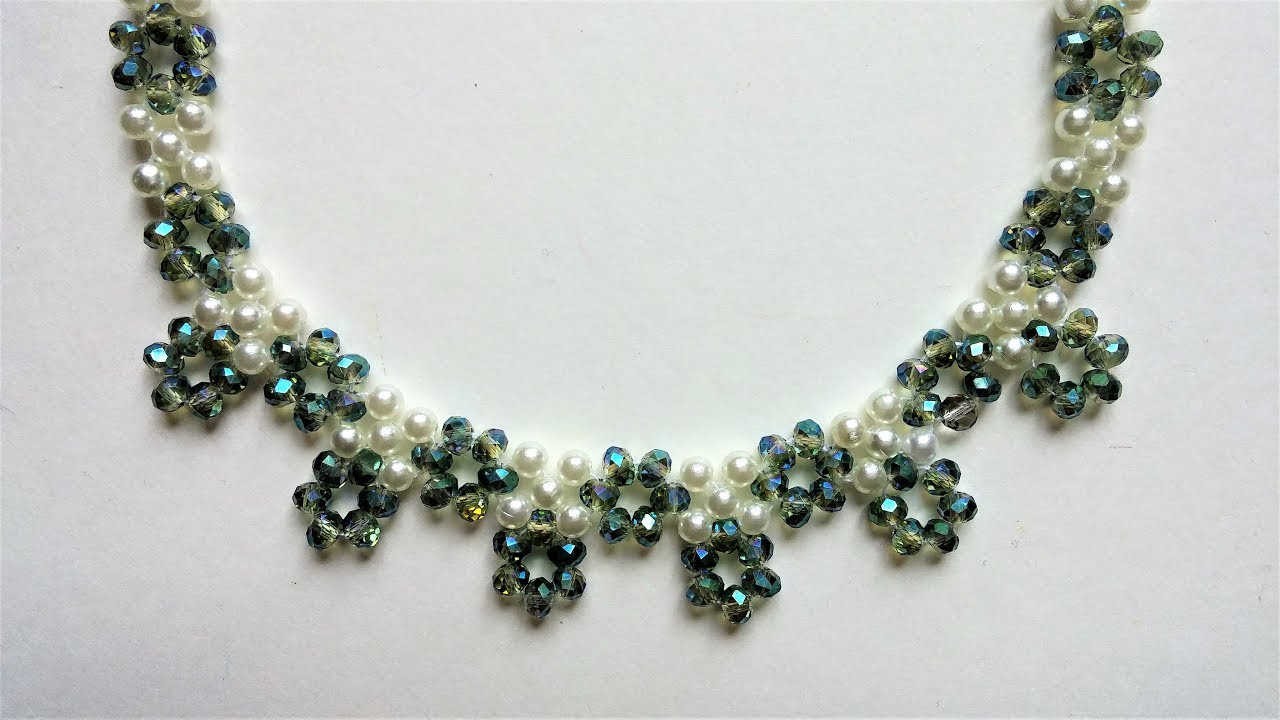 bridal necklace-tutorial for beginners-crystal and pearls beads necklace