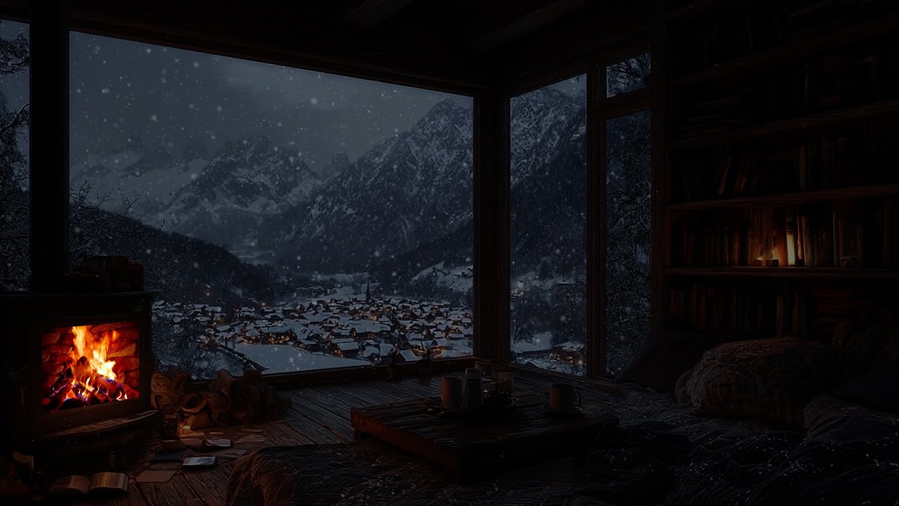 Gentle Winter Snow Moving by Firelight Glow ❄️ A Calm Space for Deep Focus