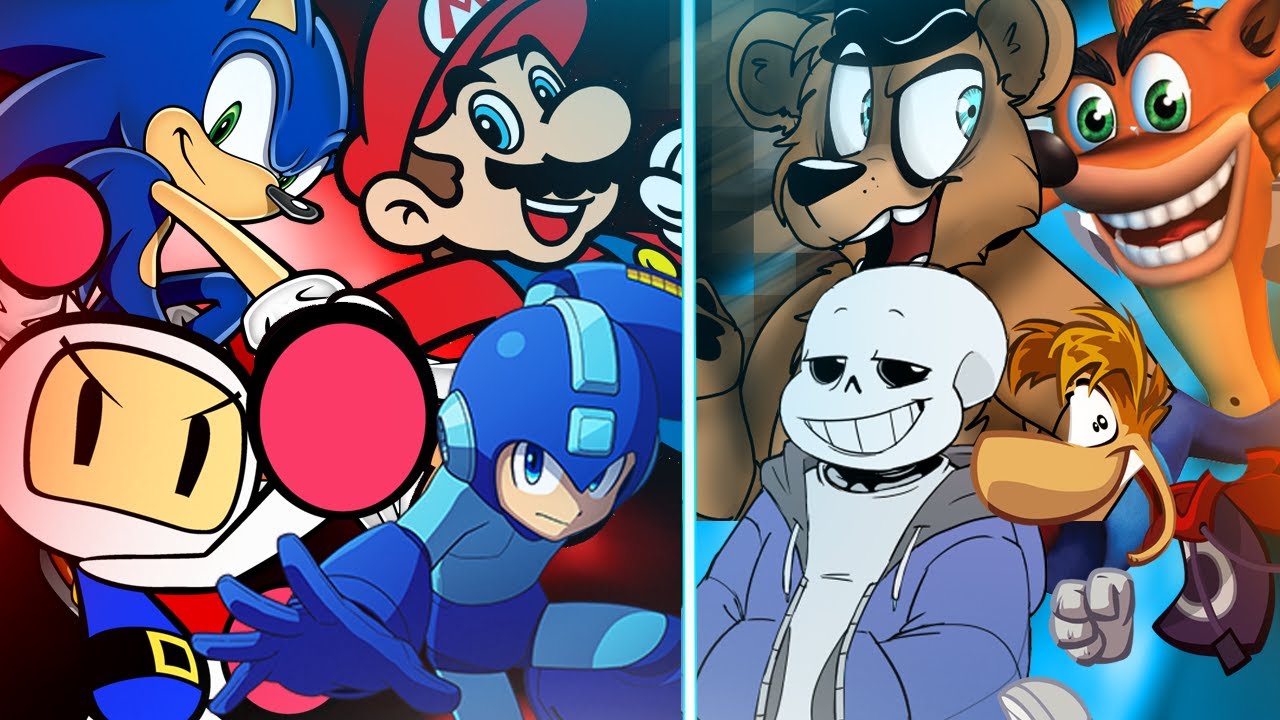 Mario, Megaman, Sonic e Bomberman VS. Freddy, Sans, Crash e Rayman | Confronto de Lendas ESPECIAL