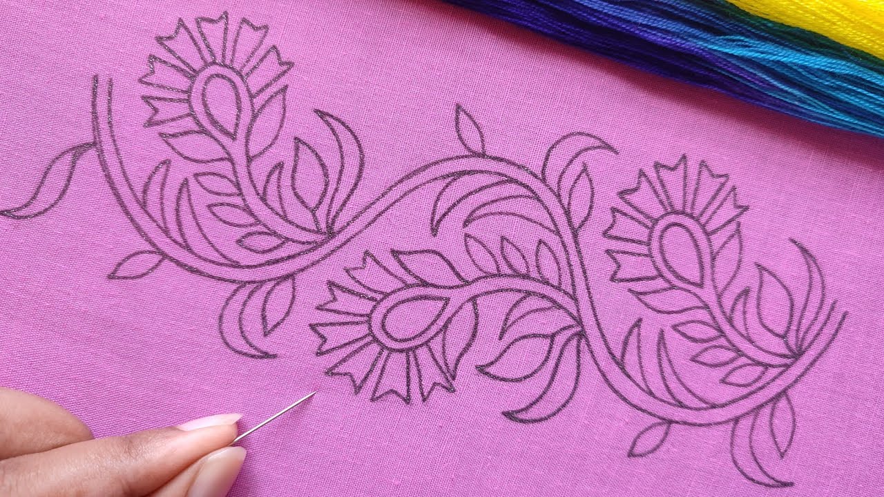 Hamd embroidery Borderline flower stitch design,কামিজ,ওড়নার জন্য সুন্দর একটা হাতের কাজের ডিজাইন।