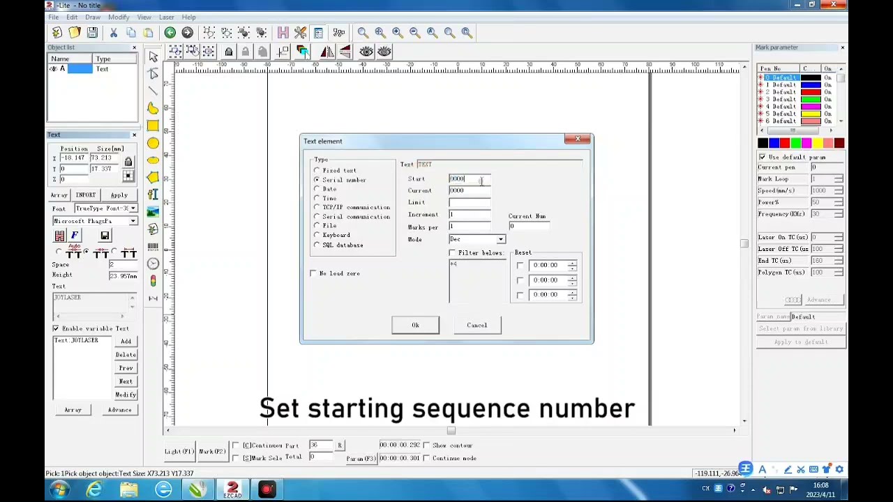 Marking software operation   Setting text and code hopping #laser