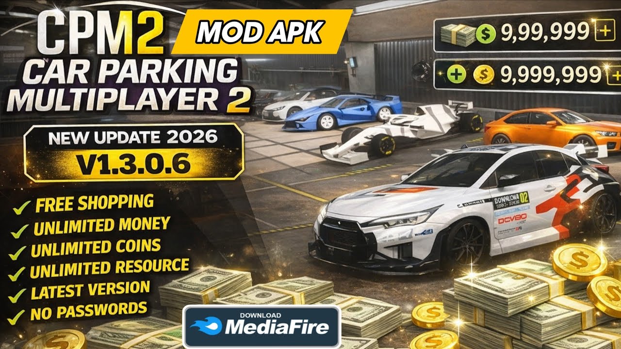 Car Parking Multiplayer 2 Mod Apk V1.3.0.6 Version 2026 / Unlimited Money / Unlock All Cars  no pas.