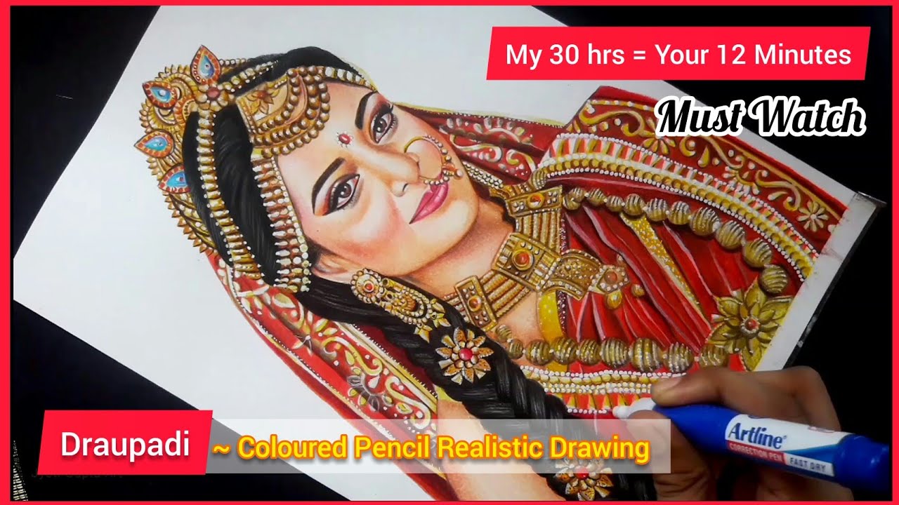 Draupadi Drawing with Colour Pencil 😍| Mahabharat | Pooja Sharma / Full time lapse video