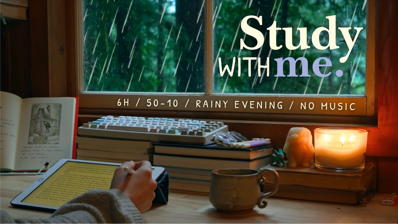 🌧️ 6 HOUR STUDY WITH ME / 🌲🐿️ Rainy Evening in The Redwood Forest / 50-10 / Rain Sounds / No Music