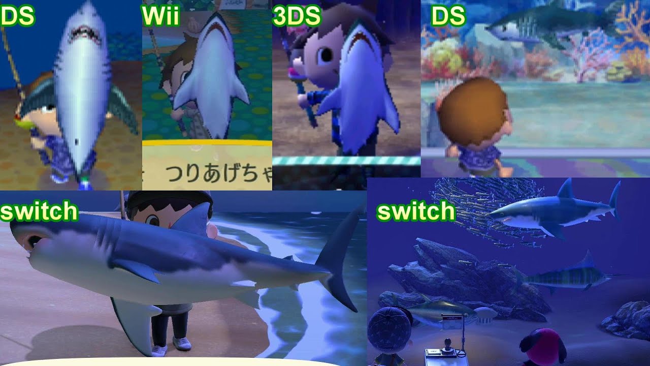 [おい森～あつ森]歴代サメ釣り動画＋博物館と図鑑 グラフィックの変化 比較[DS 街森Wii とび森3DS switch]