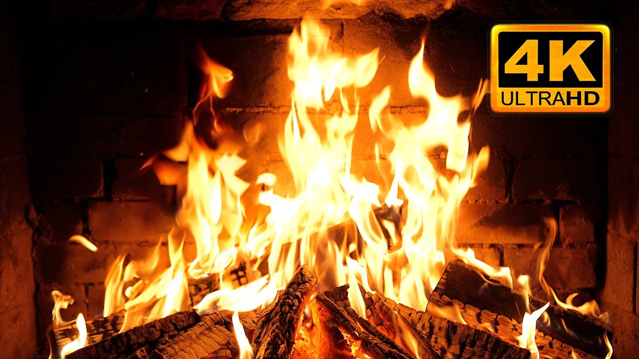 Cozy Fireplace 4K (12 HOURS). Fireplace with Crackling Fire Sounds. Fireplace Ambience