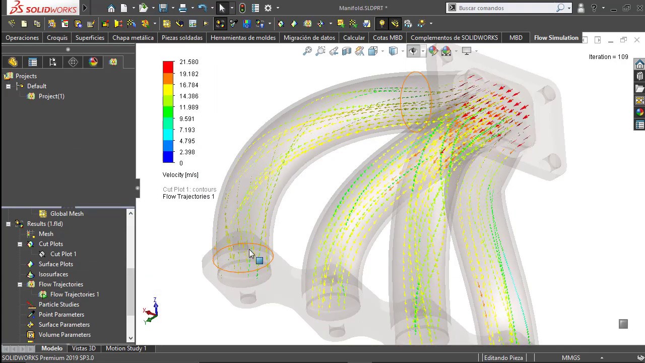 SolidWorks Flow Simulation - Tutorial de flujo de aire en un Manifold