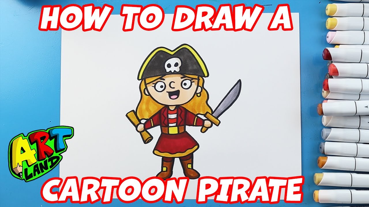 How to Draw a Cartoon Girl Pirate for Kids