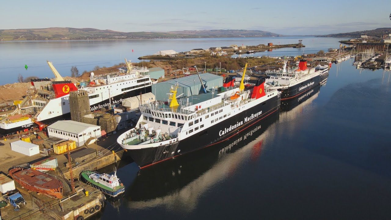 CalMac Ferries alongside at Greenock James Watt Dock 26th Feb 2023