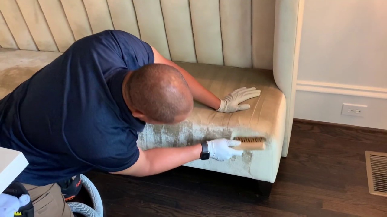 Cleaning organic soils on a velvet fabric.