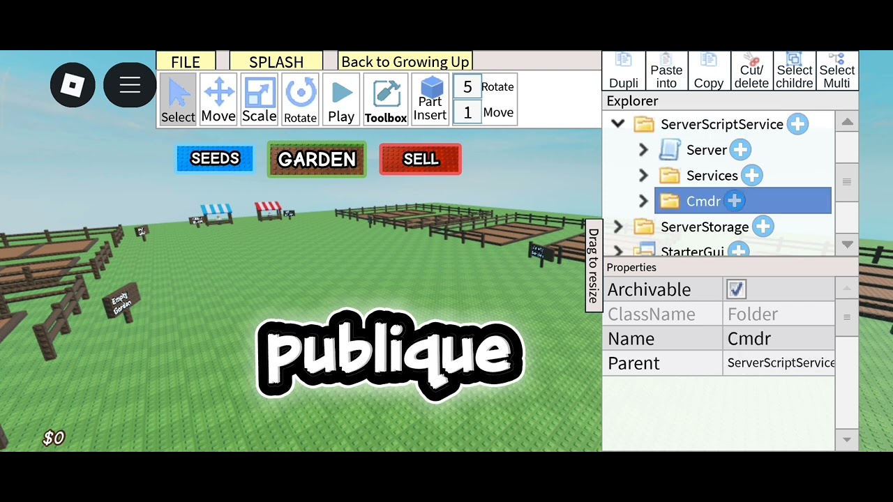 Como fazer o grow a garden no Studio lite com cmdr