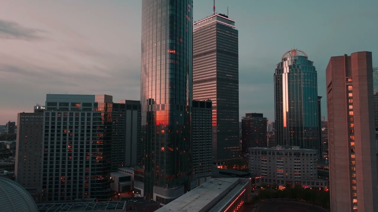 Boston Back Bay at Sunset 4k Drone Video