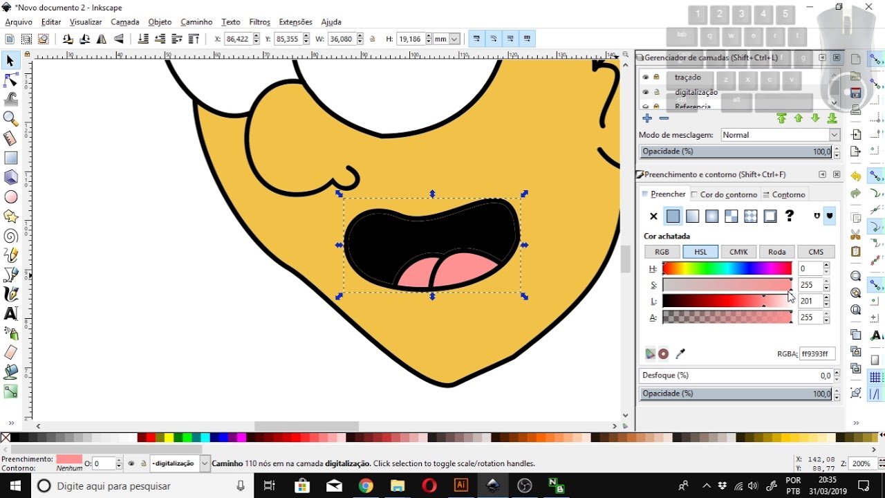 Digitalização - Ferramenta a mão livre - Inkscape (ferramenta o lápis)