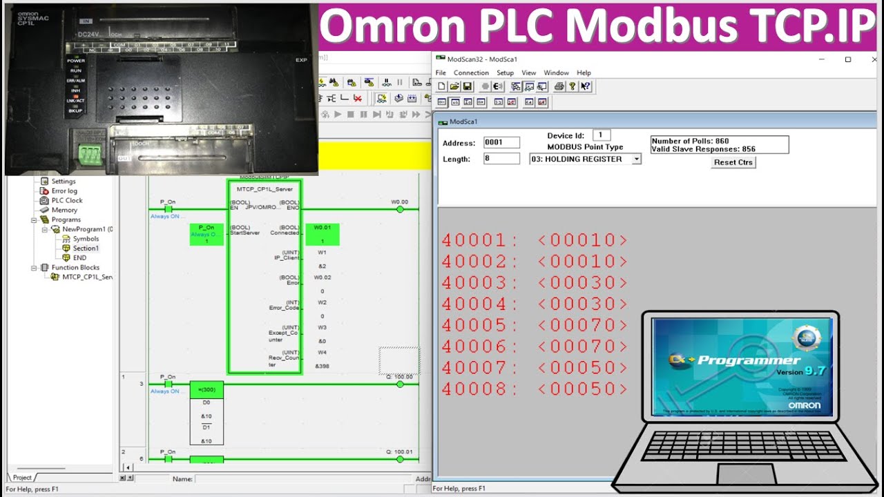 PLC Omron Modbus TCP.IP simulation with ModScan