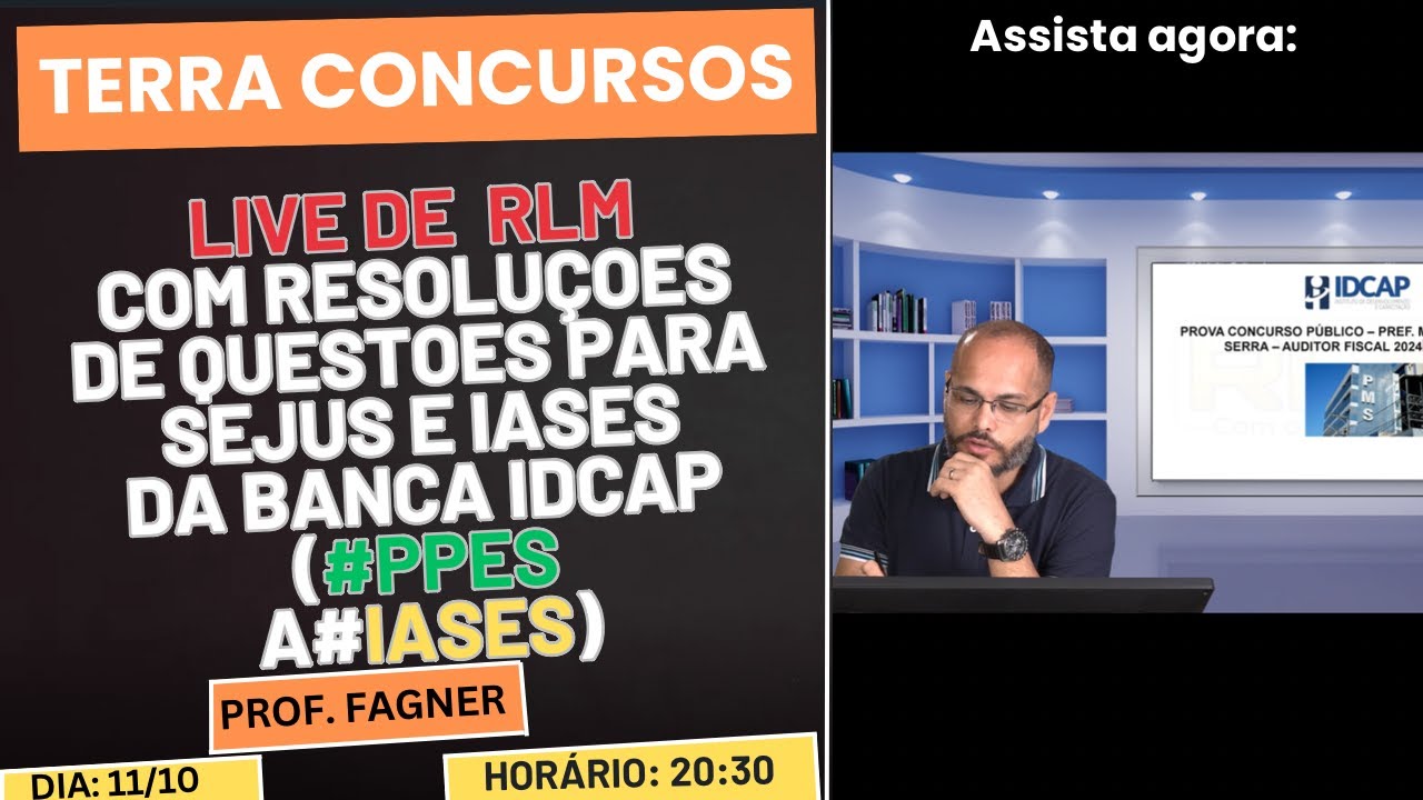 LIVE #04 DE RLM - AS 10 + QUESTÕES DA BANCA IDCAP - PROFESSOR FAGNER