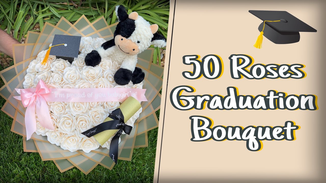 50 Roses Graduation Bouquet, Ribbon Roses (Cow Bouquet)