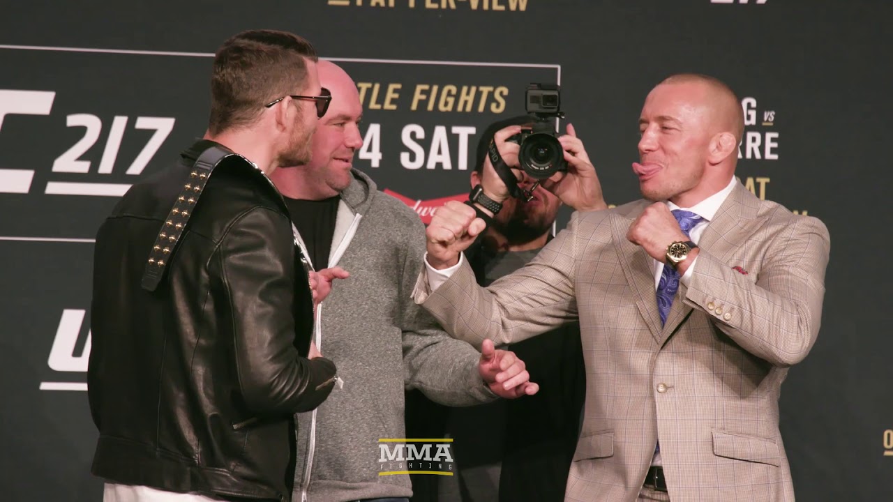 UFC 217:  Michael Bisping vs. GSP Press Conference Staredown - MMA Fighting