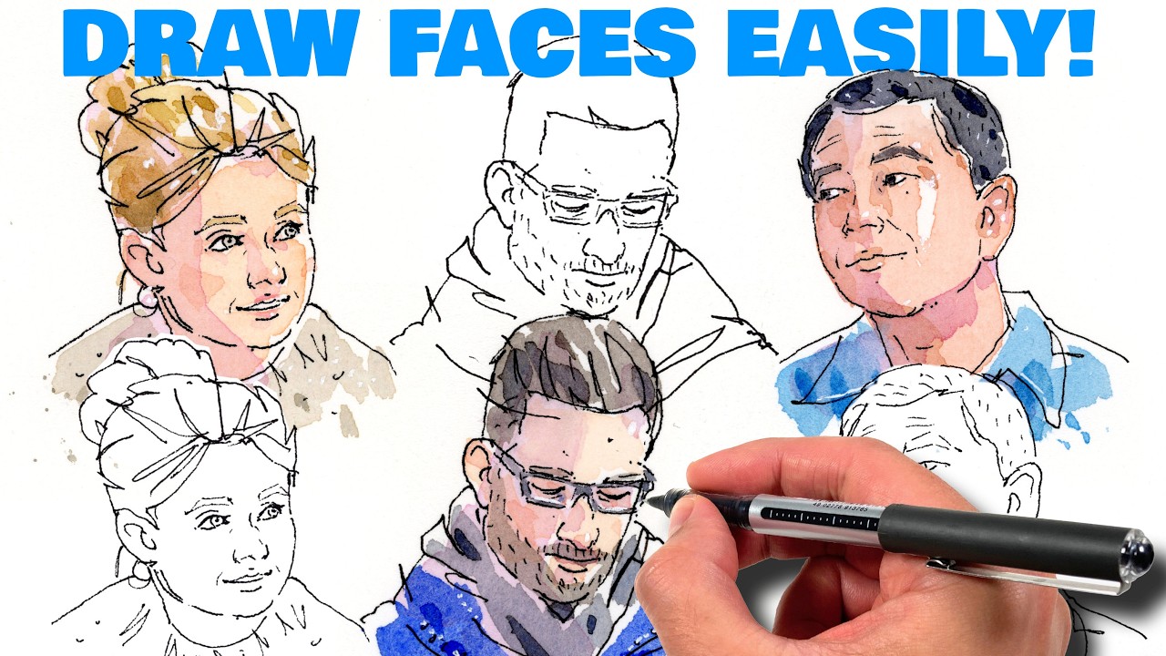 How to Sketch Faces Simply — Step-by-Step with Ink & Watercolor