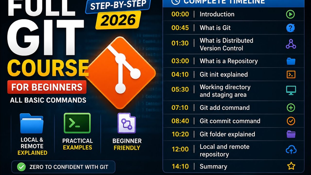 Full Git Course for Beginners All Basic Commands Explained Step by Step In 2026