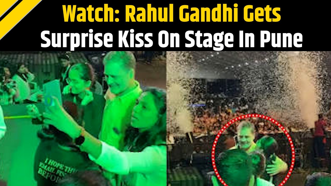 Rahul Gandhi Viral Video: Woman Kisses RaGa On Stage During 'Chhatron Ki Goonj' Event In Pune