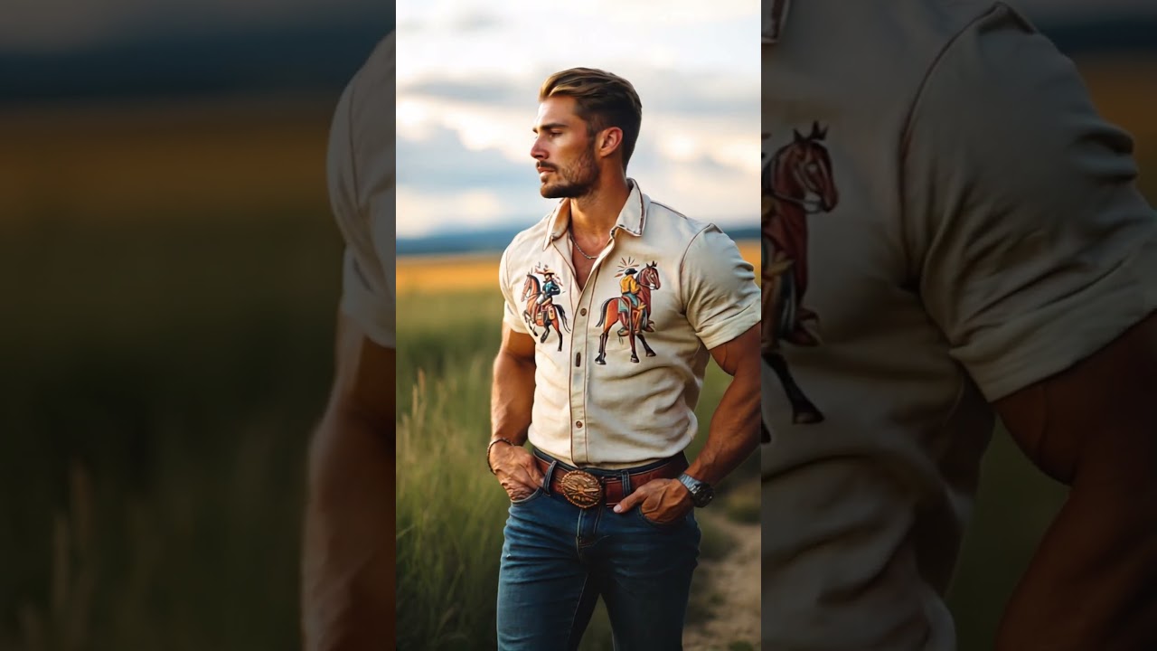 Men's Western Denim Casual Vintage Short-Sleeve Shirt. #mensfashion #cowboys #westernstyle #ootd