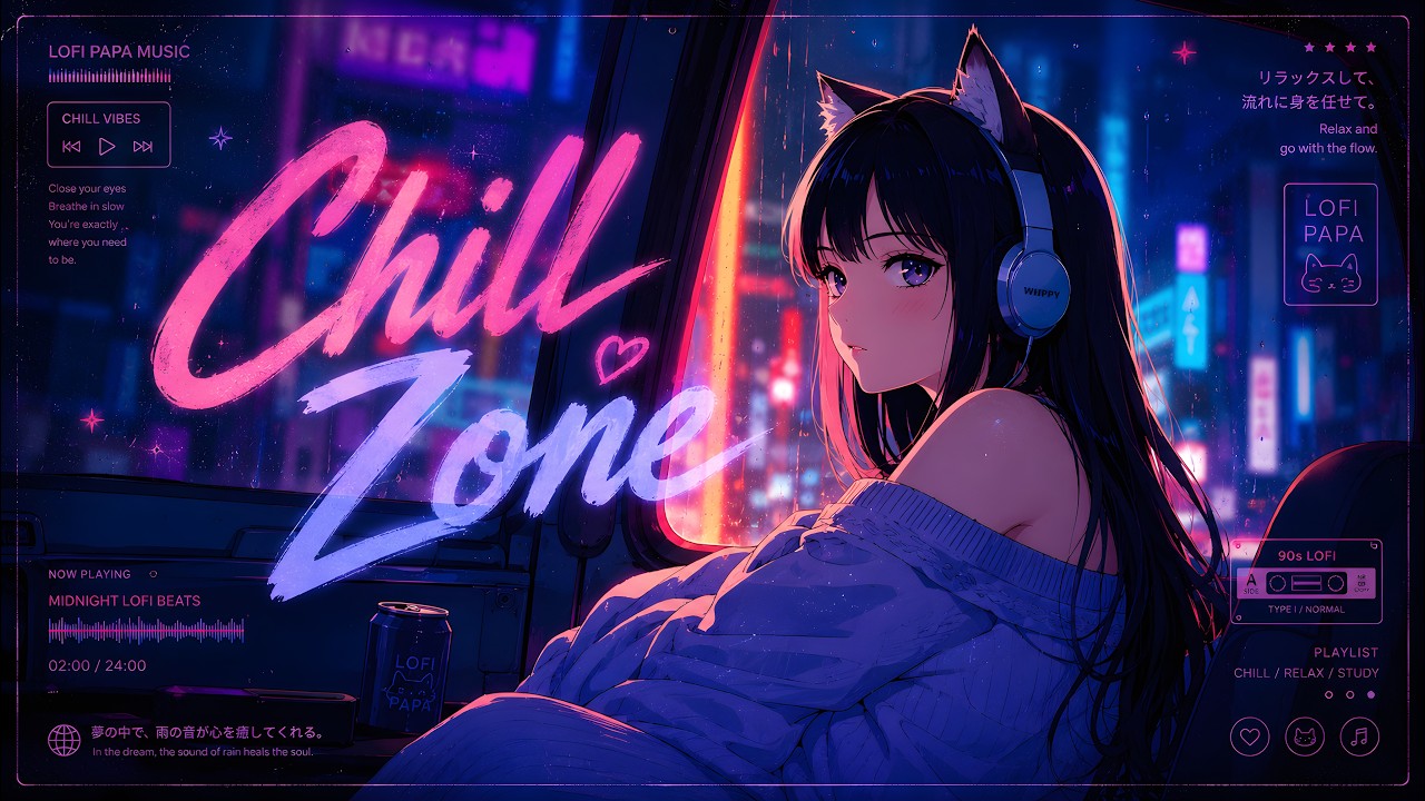 LIVE 24/7 🌧️ Rainy Night Drive with You — Cozy Neko Girl Lofi Beats to Relax, Study & Sleep