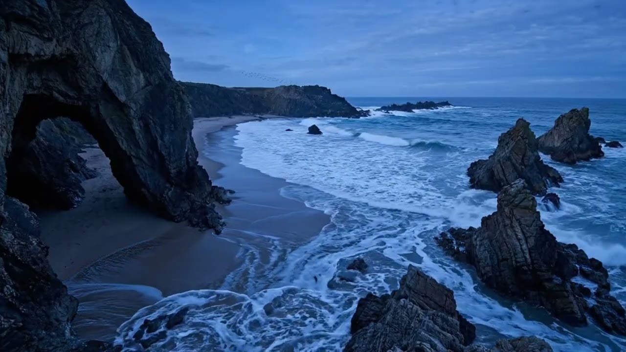3 Hours of Relaxing Ocean Waves at Night for Deep Sleep | Soothing Rocky Shore Ambiance