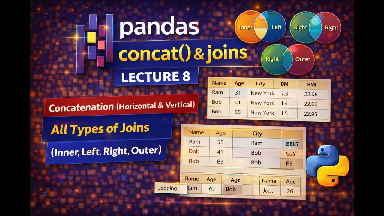 Pandas concat() & Joins  | Horizontal & Vertical Concatenation | Inner, Left, Right, Outer Joins
