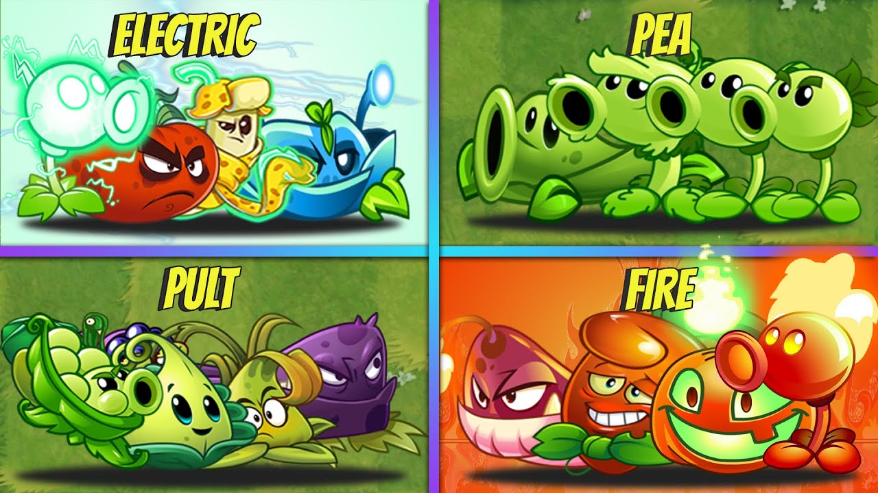 4 Team ELECTRIC x PULT x PEA x FIRE Plants Battlez - Who Will Win? - PvZ 2 Team Plants