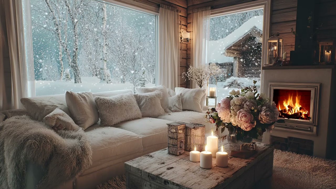 Soft Piano White Lounge | Snowfall View Ambience | Calm Mind Focus