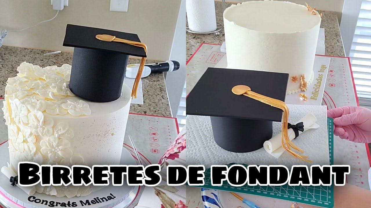 Birretes 🎓 de fondant para Pasteles de Graduación Gorritos de fondant