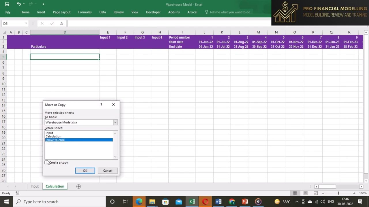 Layout and design of a financial model