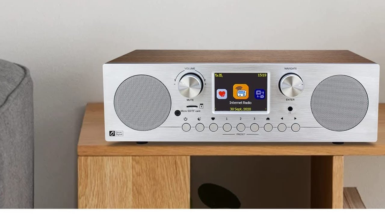 Ocean Digital WR-800 FM Wi-Fi Internet Radio Alarm Clock Stereo Speakers Micro SD Line Out Aux