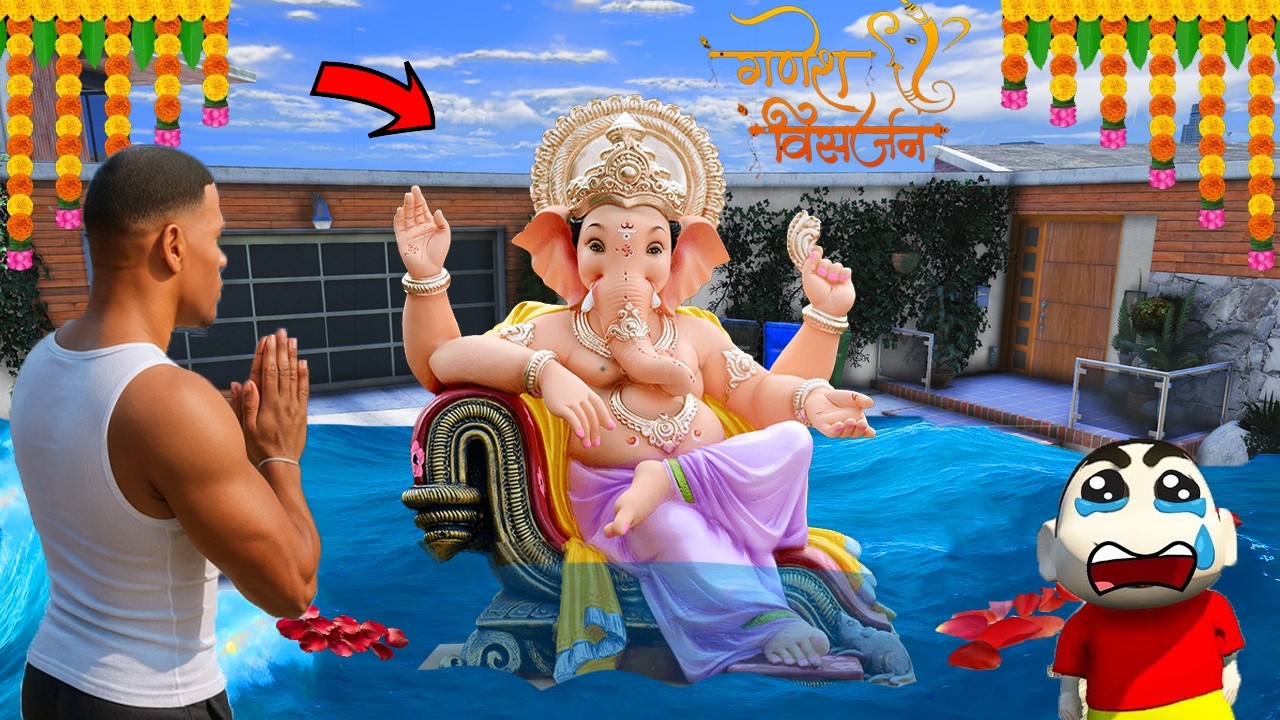 Franklin & Shinchan Celebrating Ganesh Visarjan GTA 5 l Biggest Ganesha Statue In The World