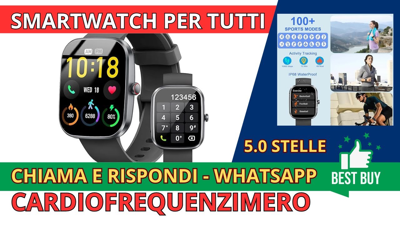KUIZIL SMARTWATCH UOMO DONNA CON EFFETTUA O RISPOSTA CHIAMATE - OROLOGIO CON CARDIOFREQUENZIMETRO