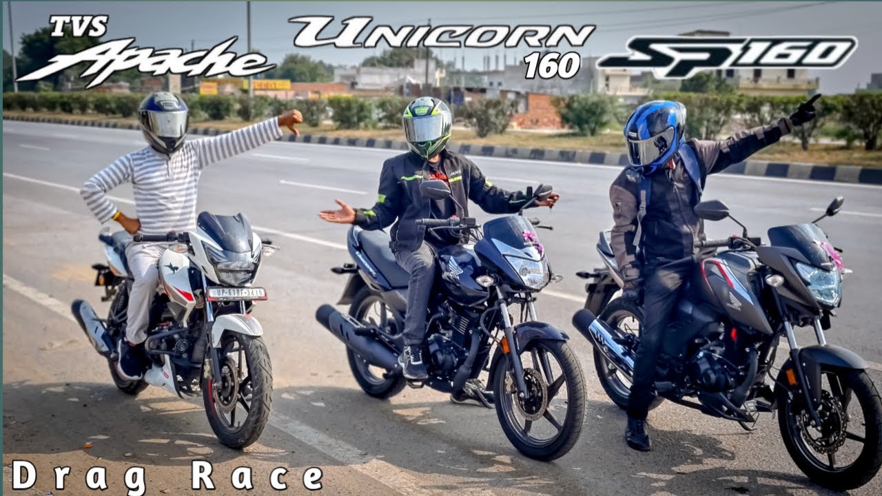 Honda Unicorn 160 Vs SP160 Vs Apache 160 | Drag Race