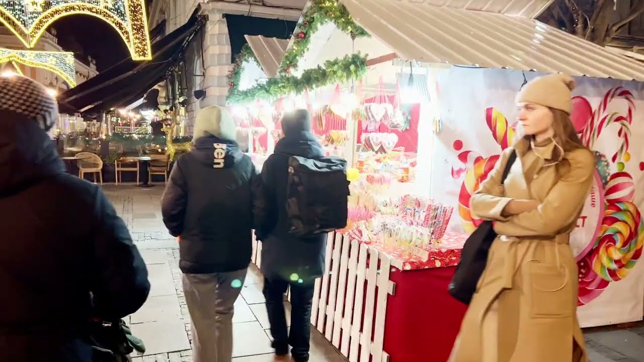 [4k HDR] Night walk in Beograd. Christmas Eve. Binaural sound, ASMR | No copyright