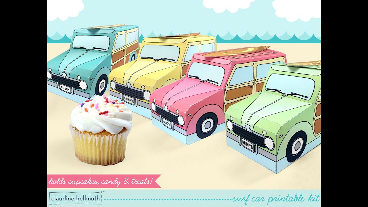 make a retro woody surf car cupcake and party favor box
