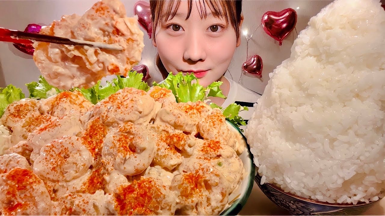 ASMR Креветки в остром майонезе【русские субтитры】【Mukbang/ Eating Sounds】