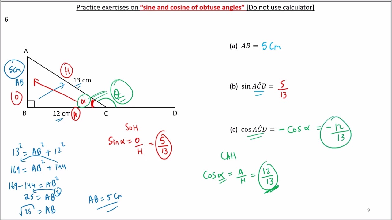 Trigonometry (SINE AND COSINE OF OBTUSE ANGLES)