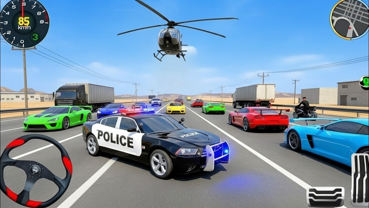 Police Car Chase Simulator 3D – Real City Cop Pursuit Gameplay Blue Gadi Crash (Android) 