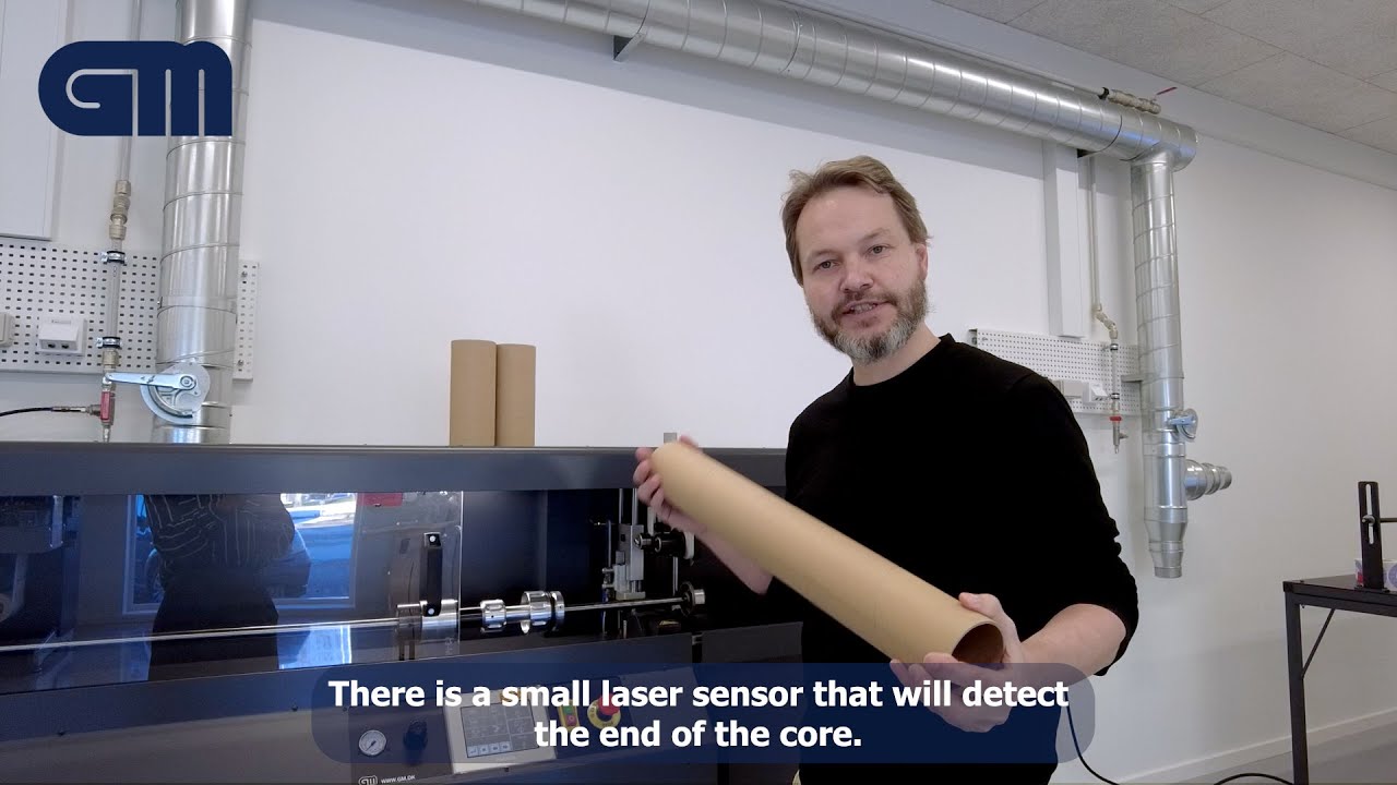 CC160/200 Core Cutter that feeds and cuts cardboard cores