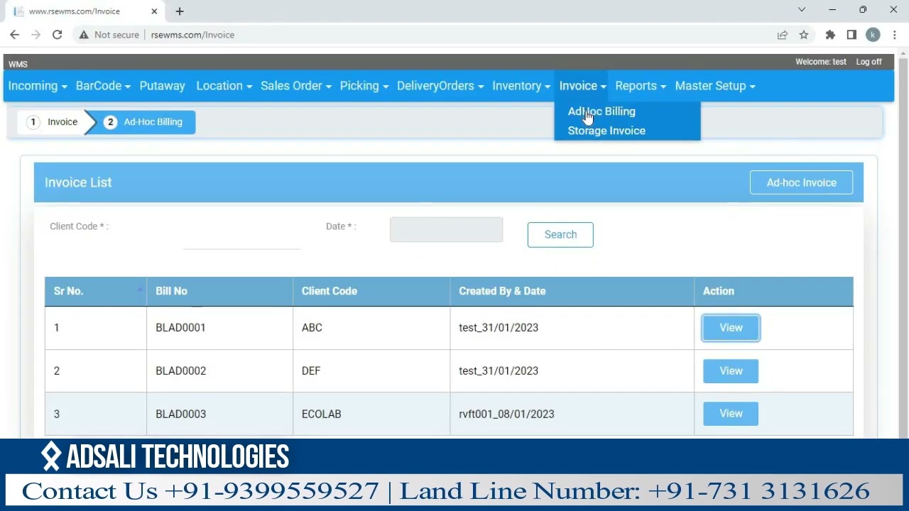 18 Adhoc Billing Storage Invoice Process